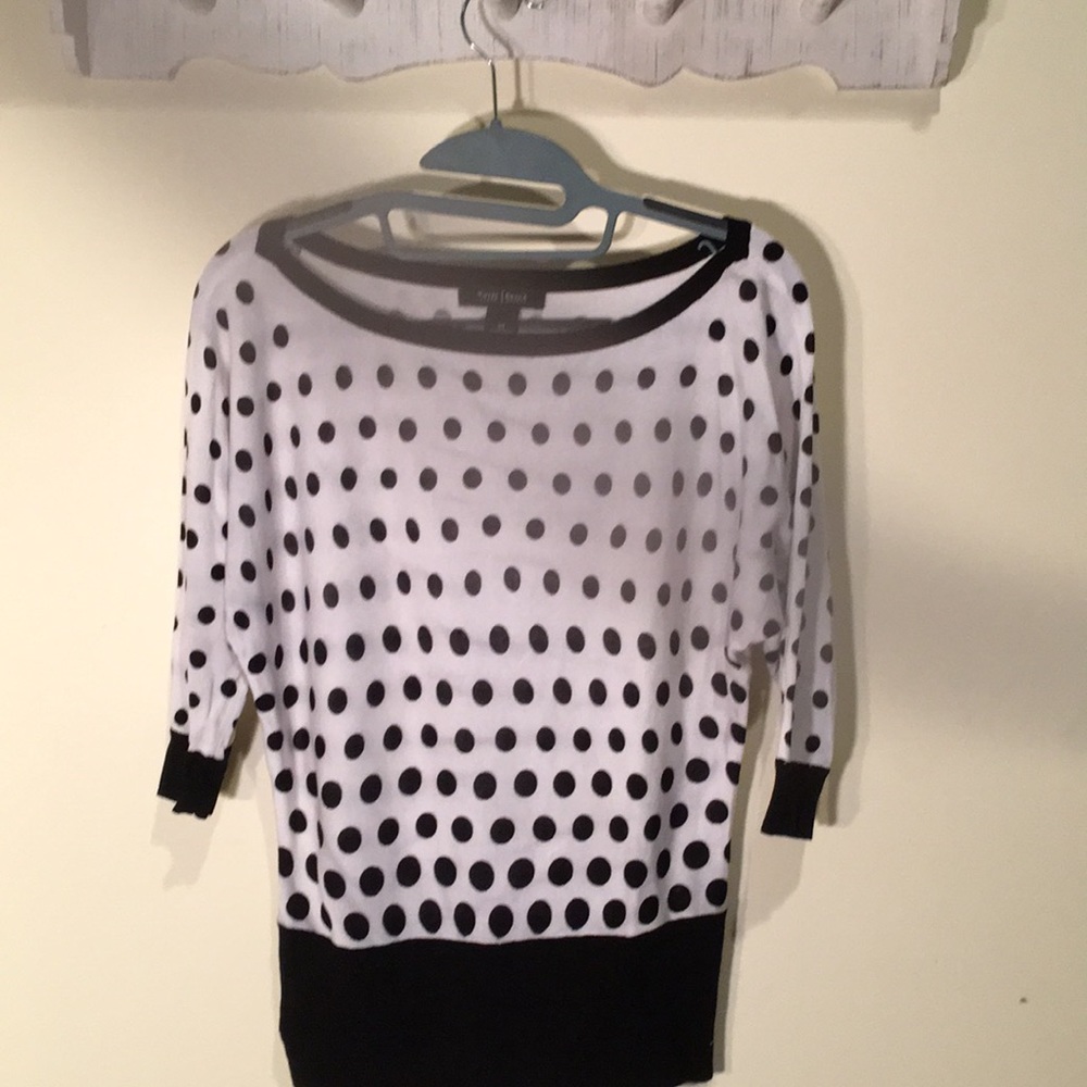 White House Black Market Top - White with black polka dots